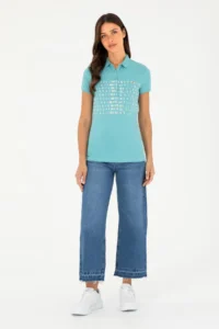 US Polo Assn. Women Mint Polo Shirt Collar T-Shirt - Image 4
