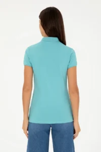 US Polo Assn. Women Mint Polo Shirt Collar T-Shirt - Image 5