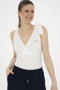 US Polo Assn. Women White V-neck T-Shirt - Image 3