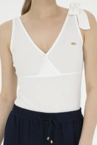 US Polo Assn. Women White V-neck T-Shirt - Image 6
