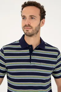 US Polo Assn. Men Regular Fit Polo Shirt Collar Navy Blue T-Shirt - Image 2