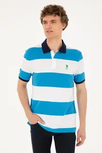 US Polo Assn. Men Regular Fit Polo Shirt Collar Saks Blue T-Shirt