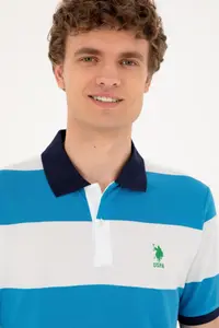 US Polo Assn. Men Regular Fit Polo Shirt Collar Saks Blue T-Shirt - Image 2