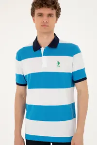 US Polo Assn. Men Regular Fit Polo Shirt Collar Saks Blue T-Shirt - Image 3