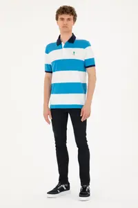 US Polo Assn. Men Regular Fit Polo Shirt Collar Saks Blue T-Shirt - Image 4