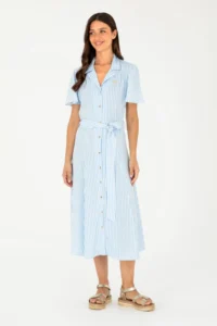 US Polo Assn. Women Blue Striped Arched Midi Size Weaving Dress