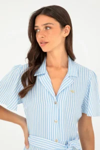 US Polo Assn. Women Blue Striped Arched Midi Size Weaving Dress - Image 2