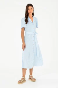 US Polo Assn. Women Blue Striped Arched Midi Size Weaving Dress - Image 3