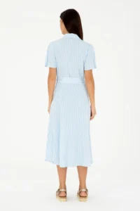 US Polo Assn. Women Blue Striped Arched Midi Size Weaving Dress - Image 4