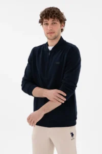 US Polo Assn. Men comfort Fit Half Zippered Collar Navy Blue Sweatshirt