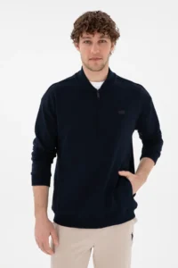 US Polo Assn. Men comfort Fit Half Zippered Collar Navy Blue Sweatshirt - Image 3