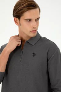US Polo Assn. Men comfort Fit Half Zippered Anthracite Sweatshirt - Image 2