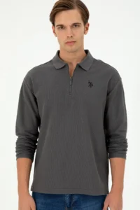 US Polo Assn. Men comfort Fit Half Zippered Anthracite Sweatshirt - Image 3