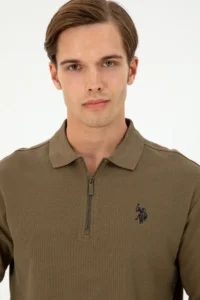 US Polo Assn. Men comfort Fit Half Zippered Khaki Sweatshirt - Image 2