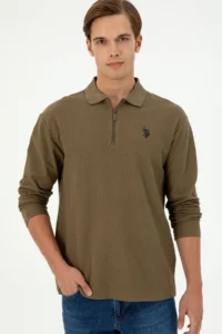 US Polo Assn. Men comfort Fit Half Zippered Khaki Sweatshirt - Image 3
