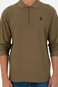 US Polo Assn. Men comfort Fit Half Zippered Khaki Sweatshirt - Image 6