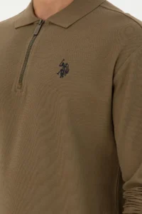 US Polo Assn. Men comfort Fit Half Zippered Khaki Sweatshirt - Image 7