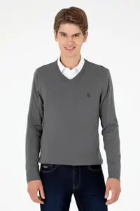 US Polo Assn. Men slim Fit V-neck Anthracite Basic Sweater