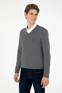 US Polo Assn. Men slim Fit V-neck Anthracite Basic Sweater - Image 3