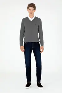 US Polo Assn. Men slim Fit V-neck Anthracite Basic Sweater - Image 4
