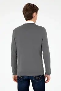 US Polo Assn. Men slim Fit V-neck Anthracite Basic Sweater - Image 5