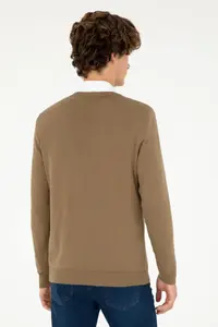 US Polo Assn. Men slim Fit V-neck Khaki Basic Sweater - Image 5