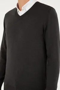 US Polo Assn. Men slim Fit V-neck Anthracite Melanj Basic Sweater - Image 7