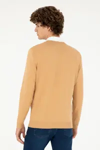 US Polo Assn. Men slim Fit V-neck Camel Melanj Basic Sweater - Image 5
