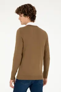 US Polo Assn. Men slim Fit V-neck Khaki Melanj Basic Sweater - Image 5