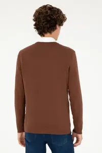 US Polo Assn. Men slim Fit V-neck Brown Basic Sweater - Image 5