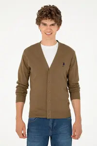 US Polo Assn. Men Khaki Basic Knitwear Cardigan - Image 3