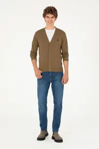 US Polo Assn. Men Khaki Basic Knitwear Cardigan - Image 4