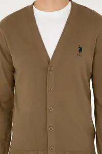 US Polo Assn. Men Khaki Basic Knitwear Cardigan - Image 6