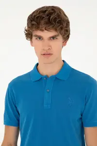 US Polo Assn. Men slim Fit Polo Shirt Collar Saks Blue Basic T-Shirt - Image 2