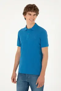 US Polo Assn. Men slim Fit Polo Shirt Collar Saks Blue Basic T-Shirt - Image 3