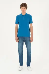 US Polo Assn. Men slim Fit Polo Shirt Collar Saks Blue Basic T-Shirt - Image 4