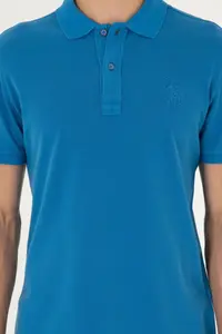 US Polo Assn. Men slim Fit Polo Shirt Collar Saks Blue Basic T-Shirt - Image 6
