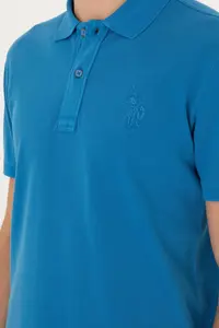 US Polo Assn. Men slim Fit Polo Shirt Collar Saks Blue Basic T-Shirt - Image 7