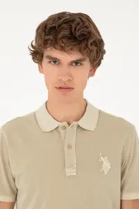 US Polo Assn. Men slim Fit Polo Shirt Collar Light Khaki Basic T-Shirt - Image 2