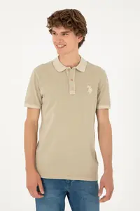 US Polo Assn. Men slim Fit Polo Shirt Collar Light Khaki Basic T-Shirt - Image 3