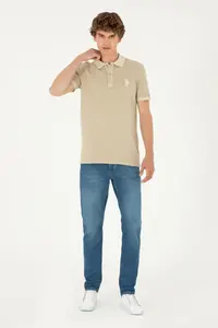 US Polo Assn. Men slim Fit Polo Shirt Collar Light Khaki Basic T-Shirt - Image 4