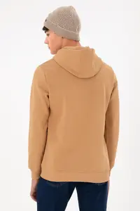 US Polo Assn. Men Hooded Camel Basic Fleece Sweatshirt - Image 6
