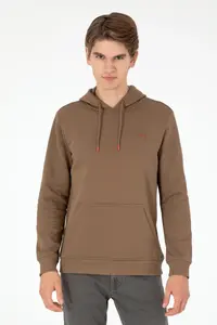 US Polo Assn. Men Hooded Khaki Basic Fleece Sweatshirt
