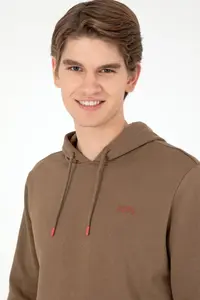 US Polo Assn. Men Hooded Khaki Basic Fleece Sweatshirt - Image 2
