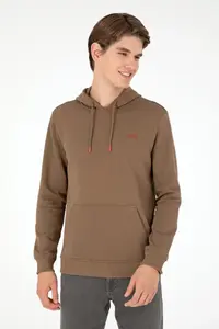 US Polo Assn. Men Hooded Khaki Basic Fleece Sweatshirt - Image 3