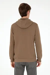 US Polo Assn. Men Hooded Khaki Basic Fleece Sweatshirt - Image 5