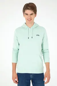 US Polo Assn. Men Hooded Water Green Basic Fleece Sweatshirt - Image 3