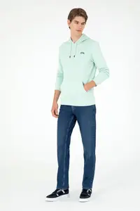 US Polo Assn. Men Hooded Water Green Basic Fleece Sweatshirt - Image 4