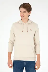 US Polo Assn. Men Hooded Stone Basic Fleece Sweatshirt