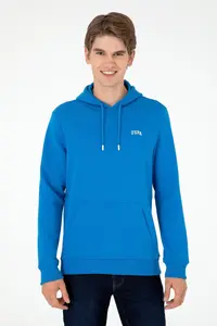 US Polo Assn. Men Hooded Cobalt Blue Basic Fleece Sweatshirt - Image 3